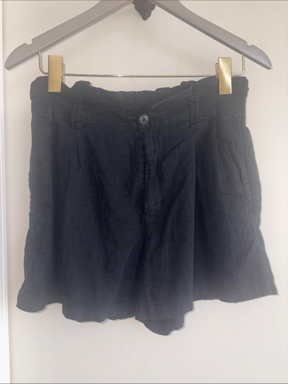 Madewell Linen-Blend Black Paperbag Shorts Size 4